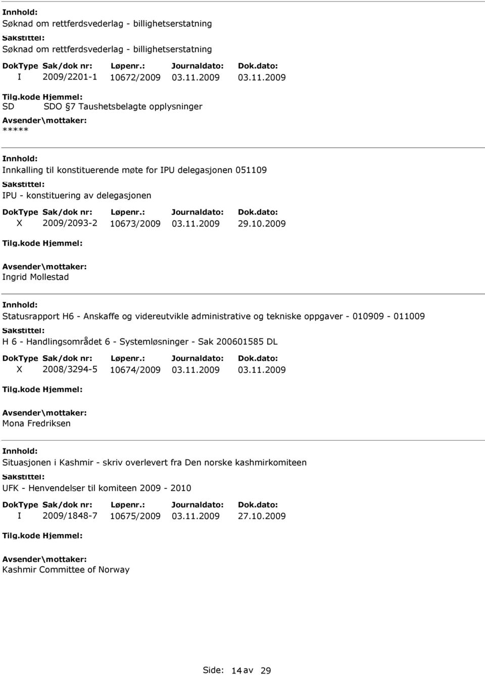 10.2009 ngrid Mollestad nnhold: Statusrapport H6 - Anskaffe og videreutvikle administrative og tekniske oppgaver - 010909-011009 H 6 - Handlingsområdet 6 - Systemløsninger - Sak 200601585