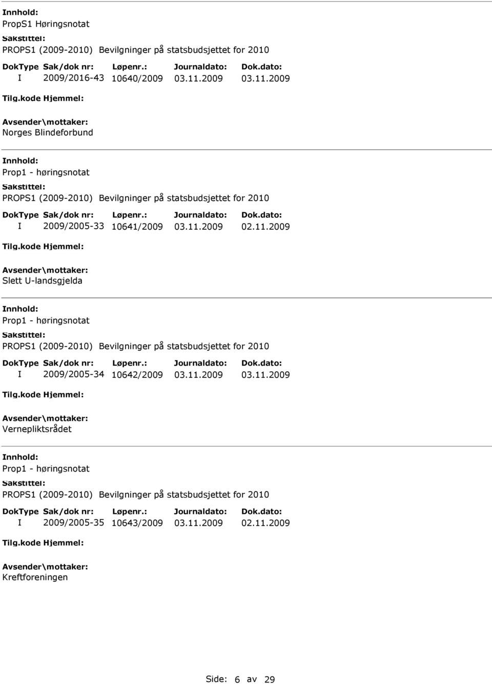 Prop1 - høringsnotat 2009/2005-34 10642/2009 Vernepliktsrådet nnhold: