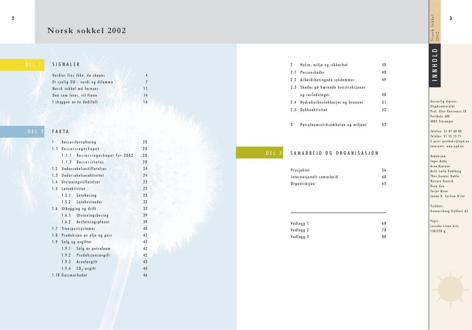 5 Dykkeaktivitet 52 3 Petroleumsvirksomheten og miljøet 53 Ansvarlig utgiver: Oljedirektoratet Prof. Olav Hanssensv.10 Postboks 600 4003 Stavanger DEL 2 FAKTA 1 Ressursforvaltning 20 1.