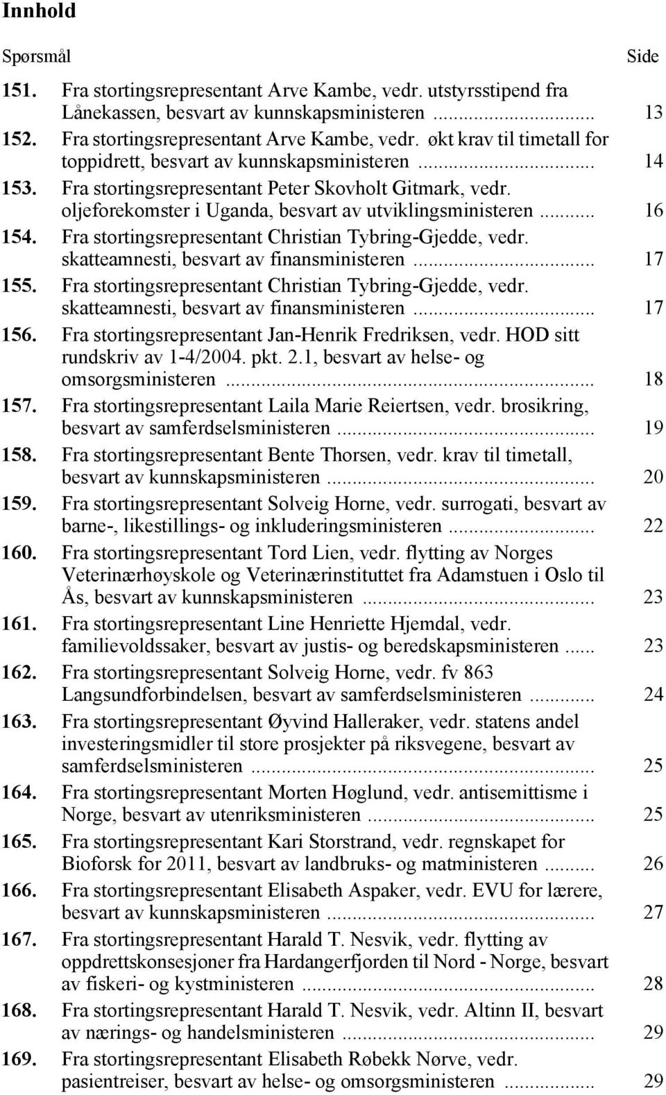 skatteamnesti, besvart av finansministeren... 17 155. Fra stortingsrepresentant Christian Tybring-Gjedde, vedr. skatteamnesti, besvart av finansministeren... 17 156.