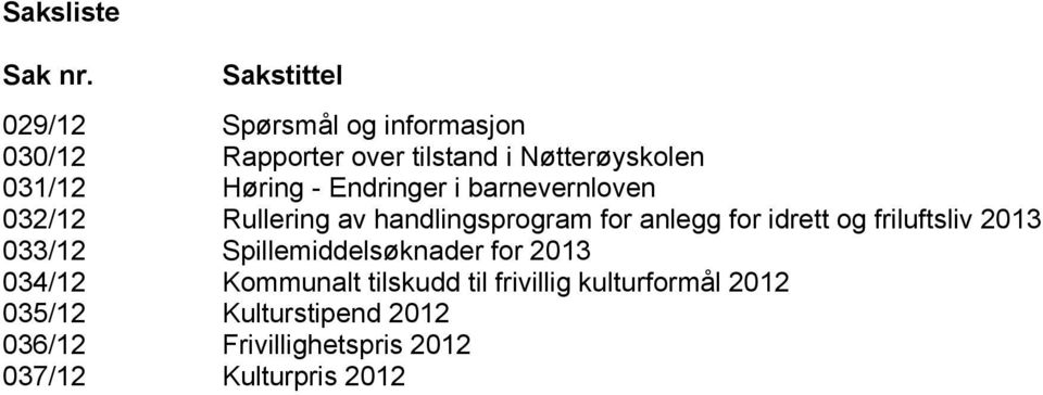 Høring - Endringer i barnevernloven 032/12 Rullering av handlingsprogram for anlegg for idrett og