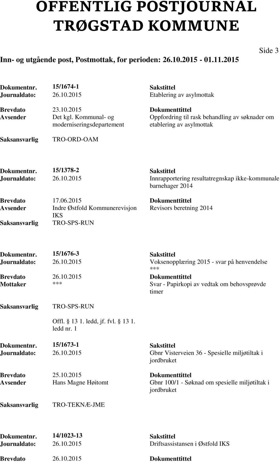 2015 Innrapportering resultatregnskap ikke-kommunale barnehager 2014 Brevdato 17.06.2015 Dokumenttittel Avsender Indre Østfold Kommunerevisjon Revisors beretning 2014 IKS TRO-SPS-RUN Dokumentnr.