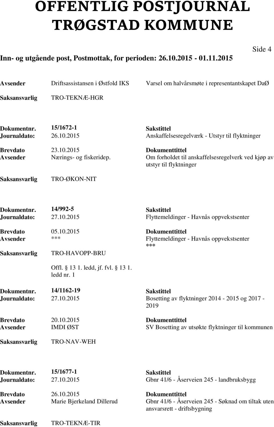 Om forholdet til anskaffelsesregelverk ved kjøp av utstyr til flyktninger TRO-ØKON-NIT Dokumentnr. 14/992-5 Sakstittel Journaldato: 27.10.