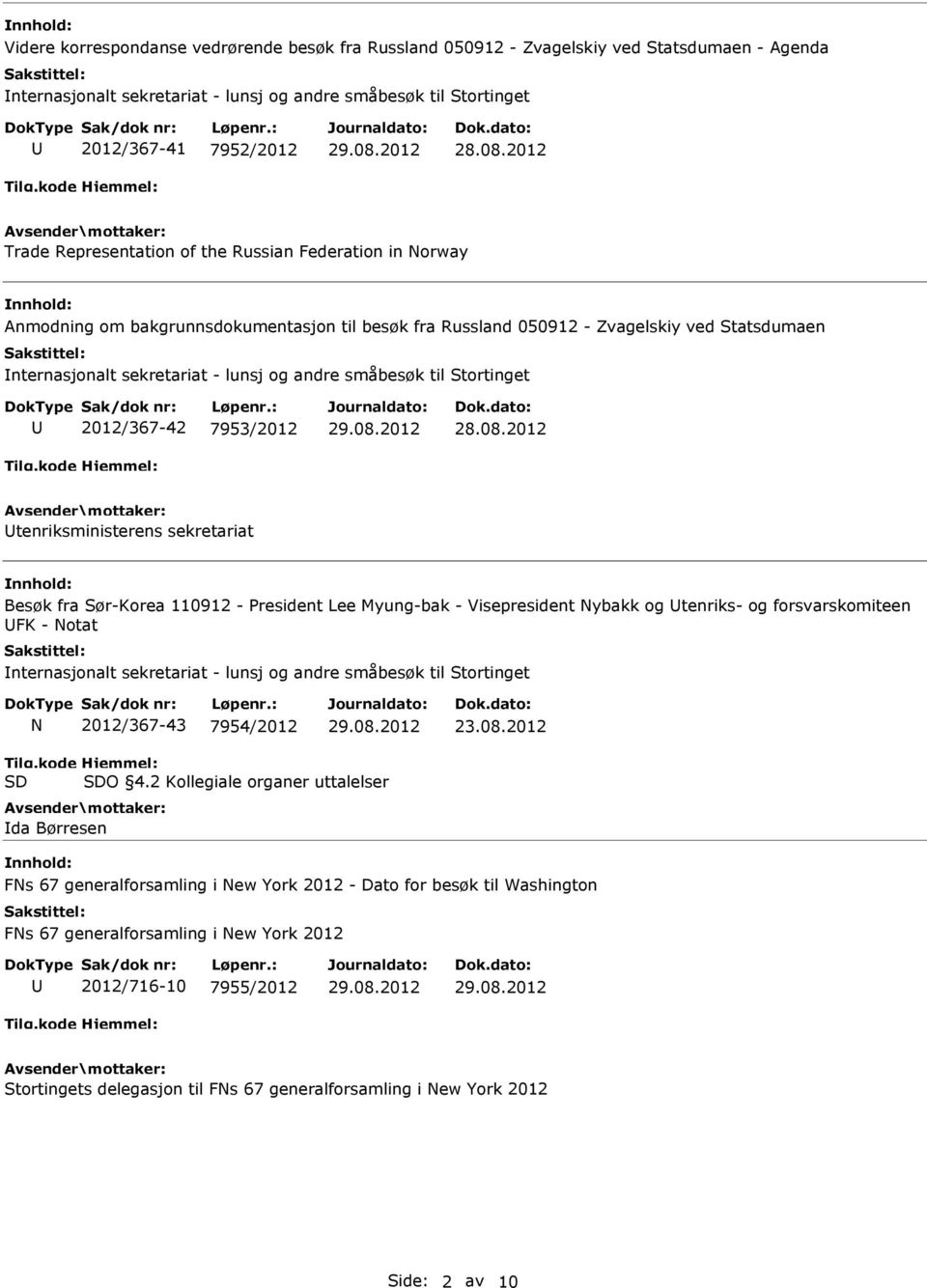 småbesøk til Stortinget 2012/367-42 7953/2012 28.08.