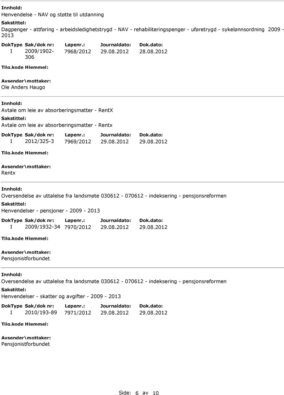 2012 Ole Anders Haugo Avtale om leie av absorberingsmatter - Rent Avtale om leie av absorberingsmatter - Rentx 2012/325-3 7969/2012 Rentx Oversendelse av uttalelse fra