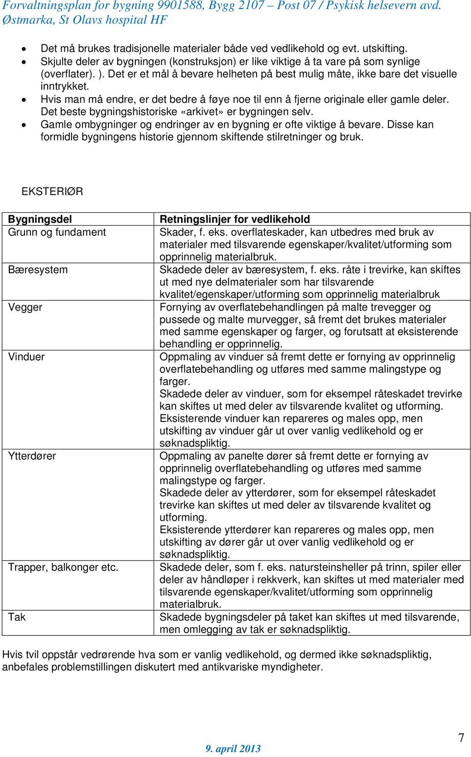 Det beste bygningshistoriske «arkivet» er bygningen selv. Gamle ombygninger og endringer av en bygning er ofte viktige å bevare.