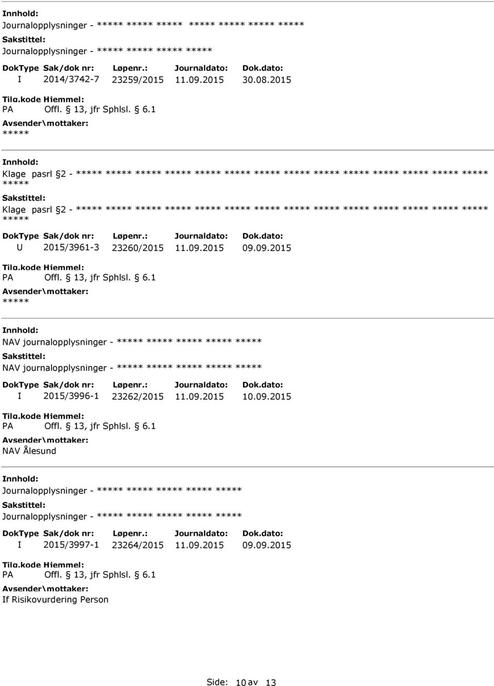 journalopplysninger - NAV journalopplysninger - 2015/3996-1 23262/2015 NAV