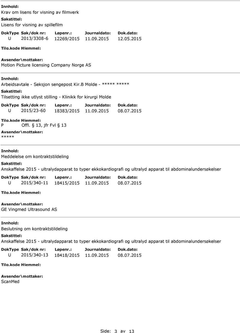 B Molde - Tilsetting ikke utlyst stilling - Klinikk for kirurgi Molde P 2015/23-60 18383/2015 Offl. 13, jfr Fvl 13 08.07.