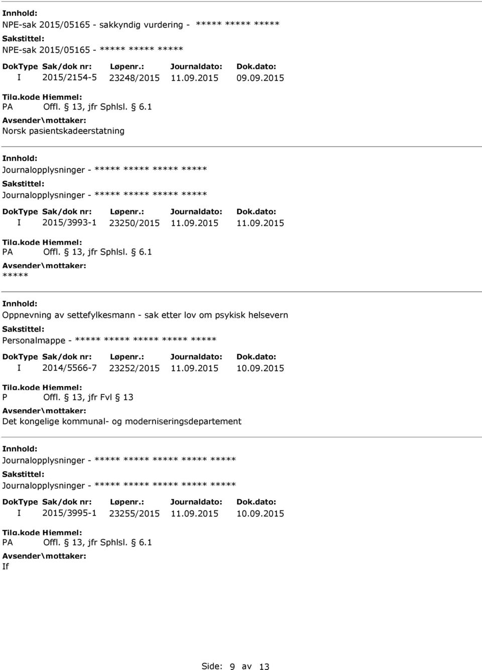 etter lov om psykisk helsevern Personalmappe - P 2014/5566-7 23252/2015 Offl.