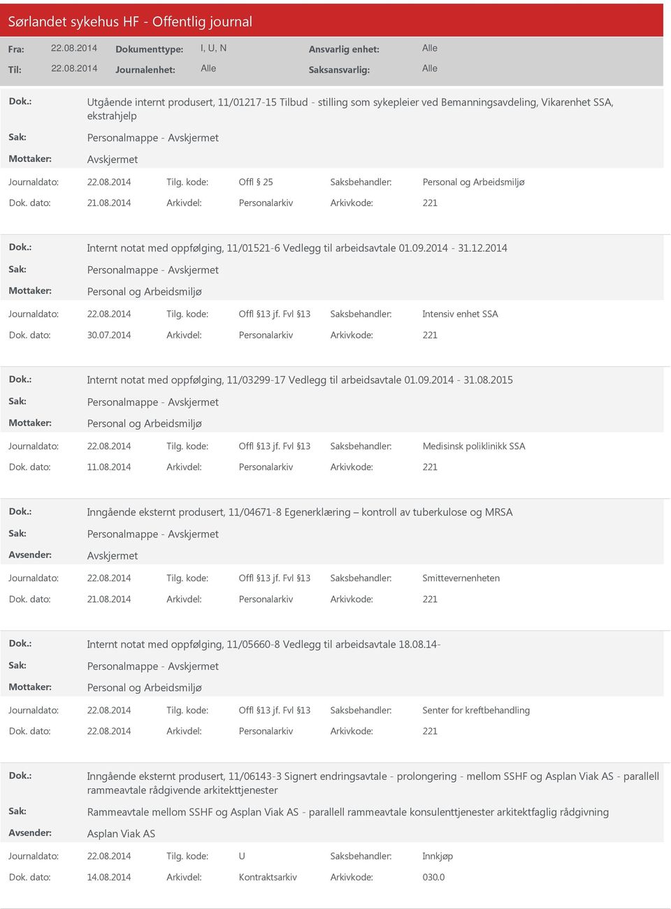 2014 Arkivdel: Personalarkiv Arkivkode: 221 Internt notat med oppfølging, 11/03299-17 Vedlegg til arbeidsavtale 01.09.2014-31.08.