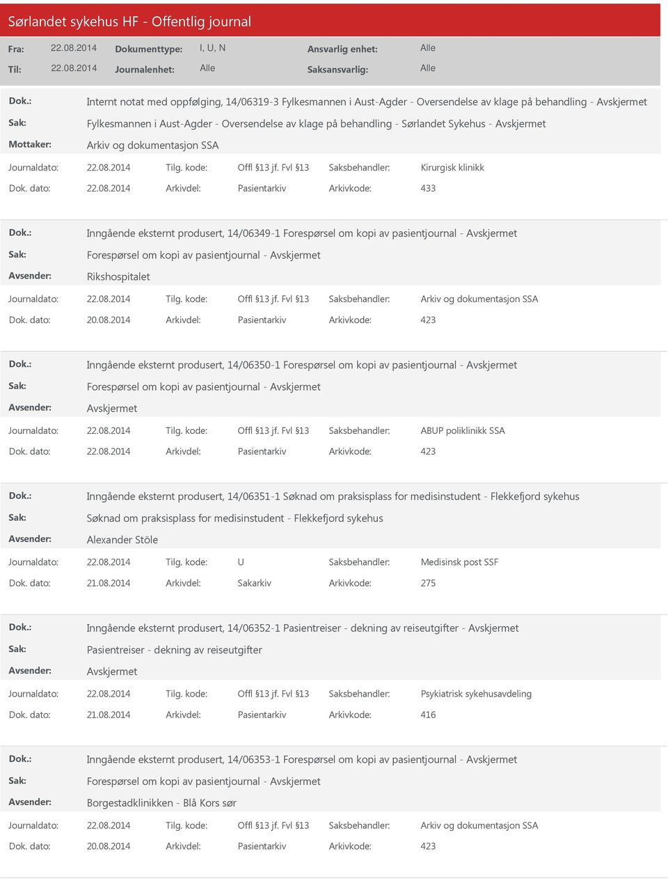 dato: Arkivdel: Pasientarkiv Arkivkode: 433 Inngående eksternt produsert, 14/06349-1 Forespørsel om kopi av pasientjournal - Forespørsel om kopi av pasientjournal - Rikshospitalet Arkiv og