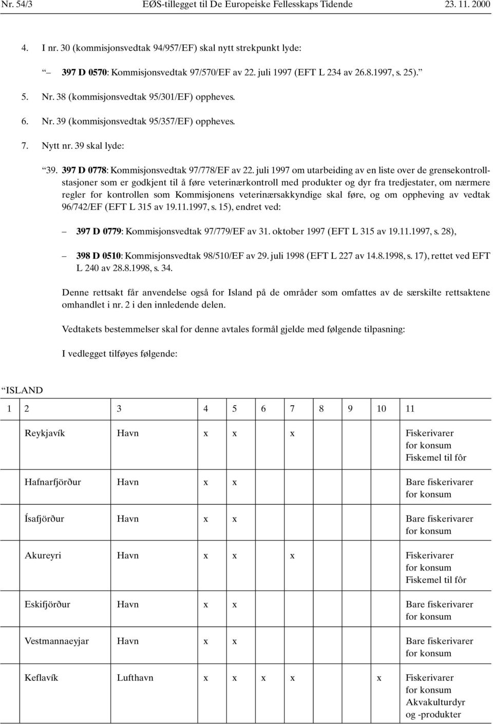 397 D 0778: Kommisjonsvedtak 97/778/EF av 22.