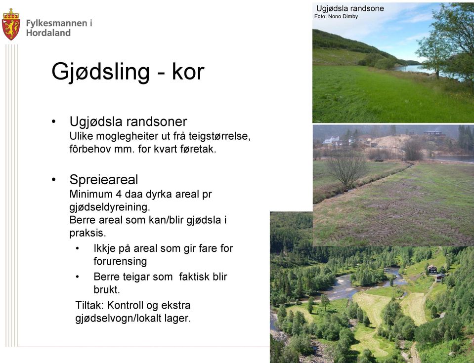 Spreieareal Minimum 4 daa dyrka areal pr gjødseldyreining.