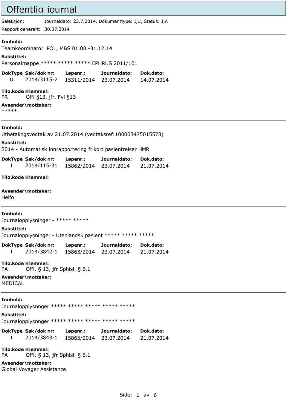 2014 tbetalingsvedtak av (vedtaksref:100003475015573) 2014 - Automatisk innrapportering frikort pasientreiser HMR 2014/115-31 15862/2014