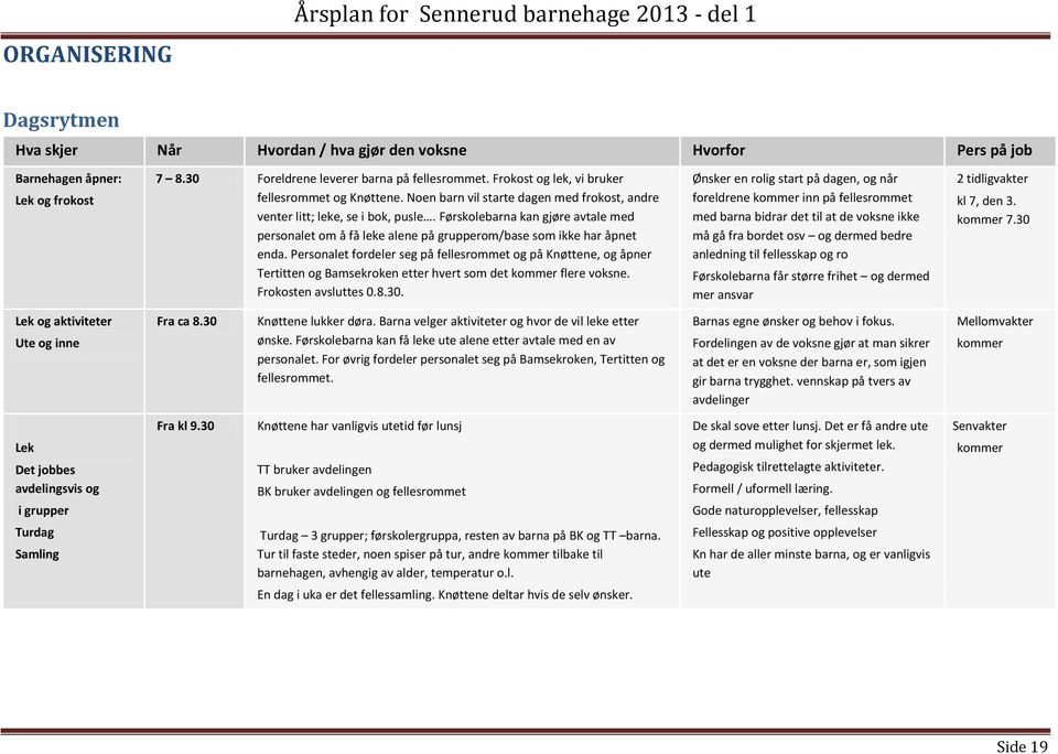 Førsklebarna kan gjøre avtale med persnalet m å få leke alene på grupperm/base sm ikke har åpnet enda.