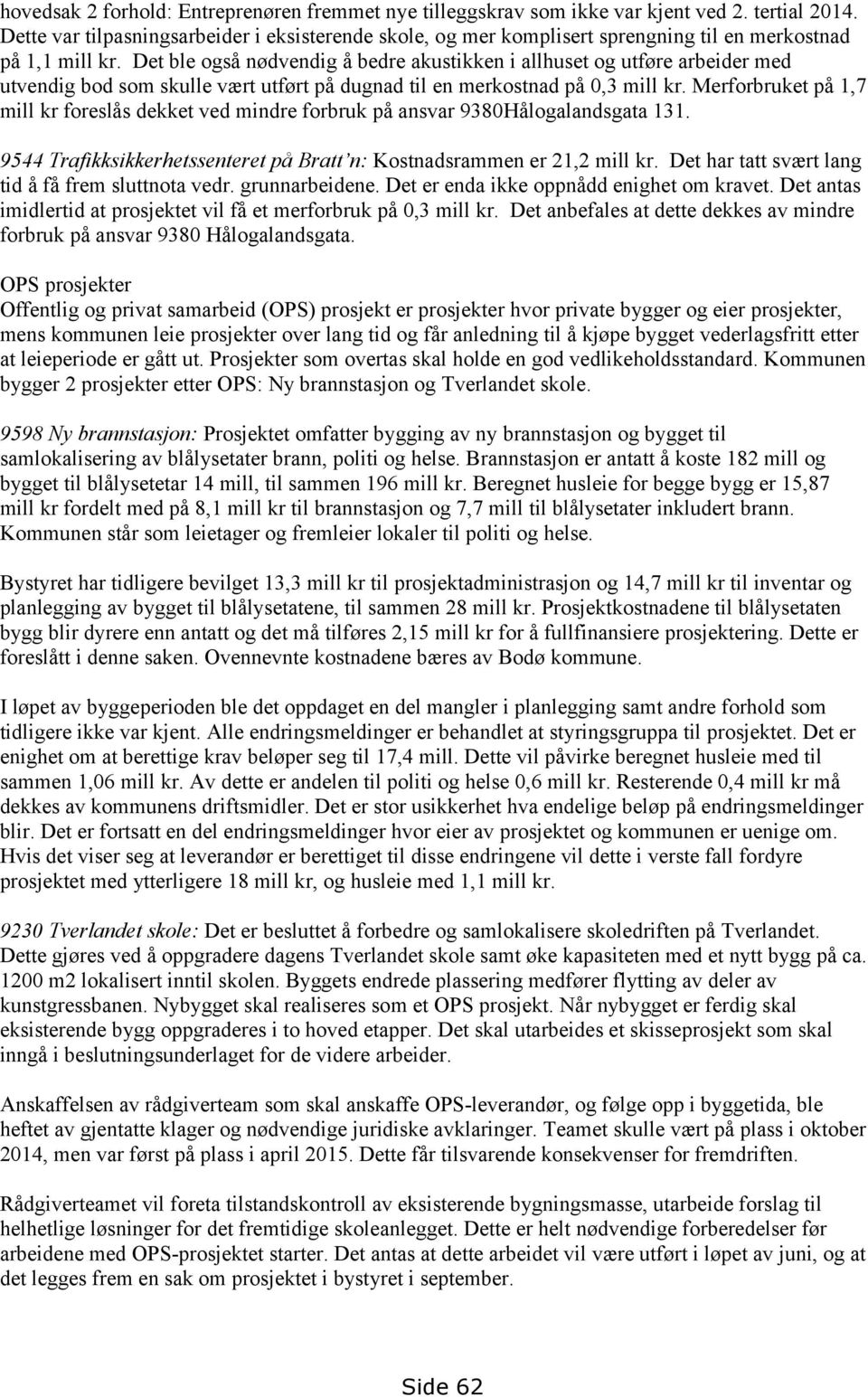 Det ble også nødvendig å bedre akustikken i allhuset og utføre arbeider med utvendig bod som skulle vært utført på dugnad til en merkostnad på 0,3 mill kr.