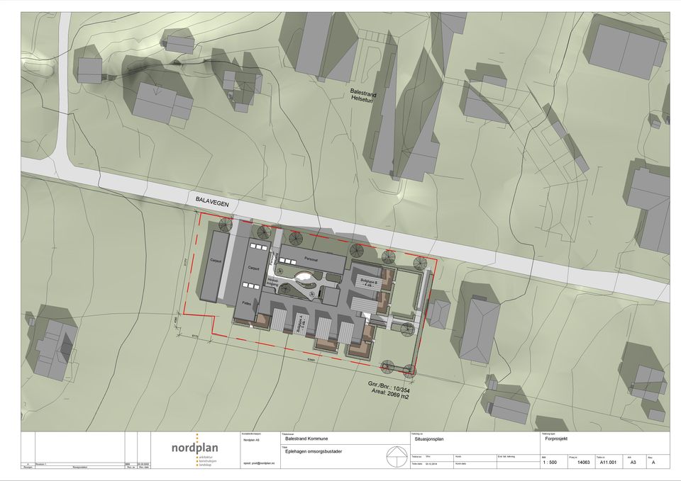 : 10/354 Areal: 2069 m2 Situasjonsplan 1 : 500 14063 A11.