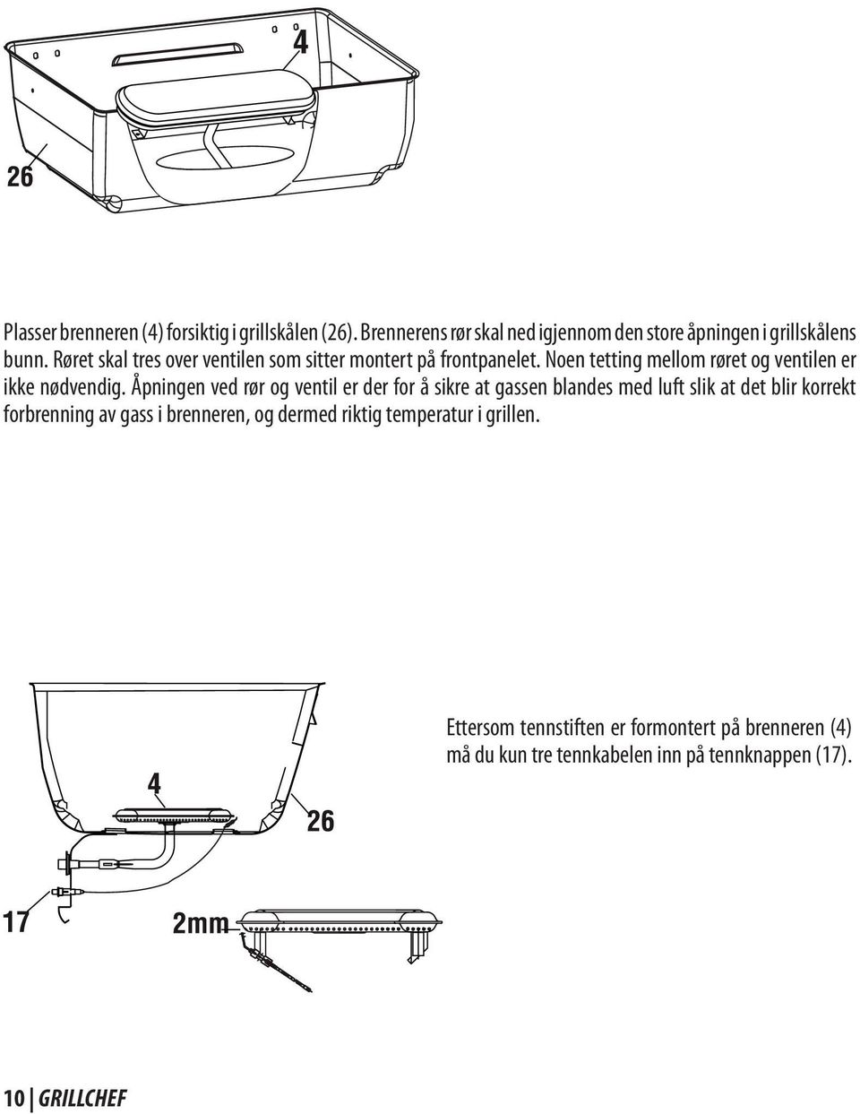 Åpningen ved rør og ventil er der for å sikre at gassen blandes med luft slik at det blir korrekt forbrenning av gass i brenneren, og