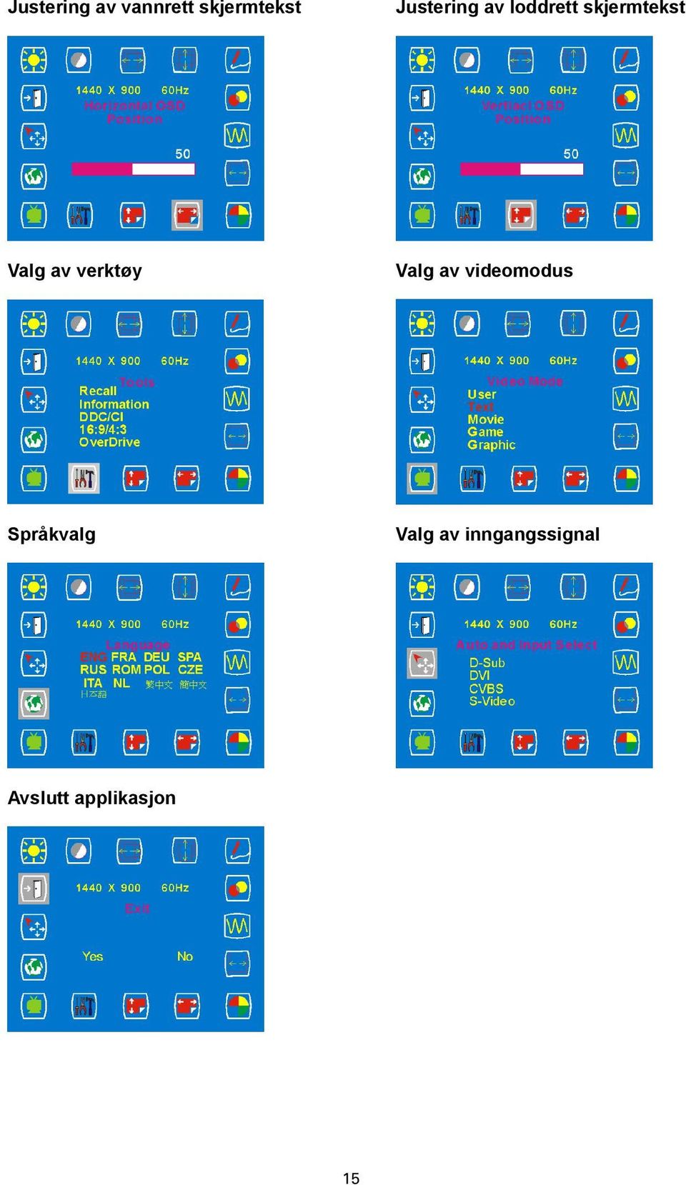 av verktøy Valg av videomodus Språkvalg