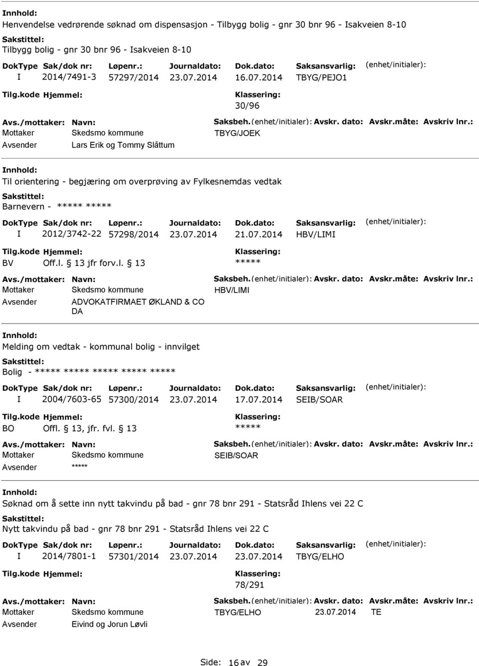 : TBYG/JOEK Lars Erik og Tommy Slåttum Til orientering - begjæring om overprøving av Fylkesnemdas vedtak Barnevern - 2012/3742-22 57298/2014 HBV/LM BV Off.l. 13 jfr forv.l. 13 Avs.