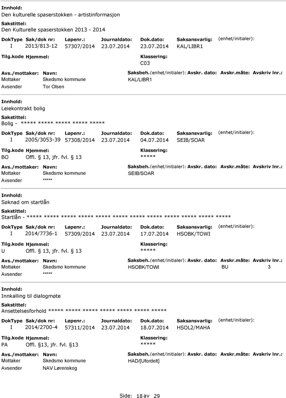 07.2014 HSOBK/TOW Avs./mottaker: Navn: Saksbeh. Avskr. dato: Avskr.måte: Avskriv lnr.: HSOBK/TOW B 3 nnkalling til dialogmøte Ansettelsesforhold 2014/2700-4 57311/2014 18.07.2014 HSOL2/MAHA Avs.