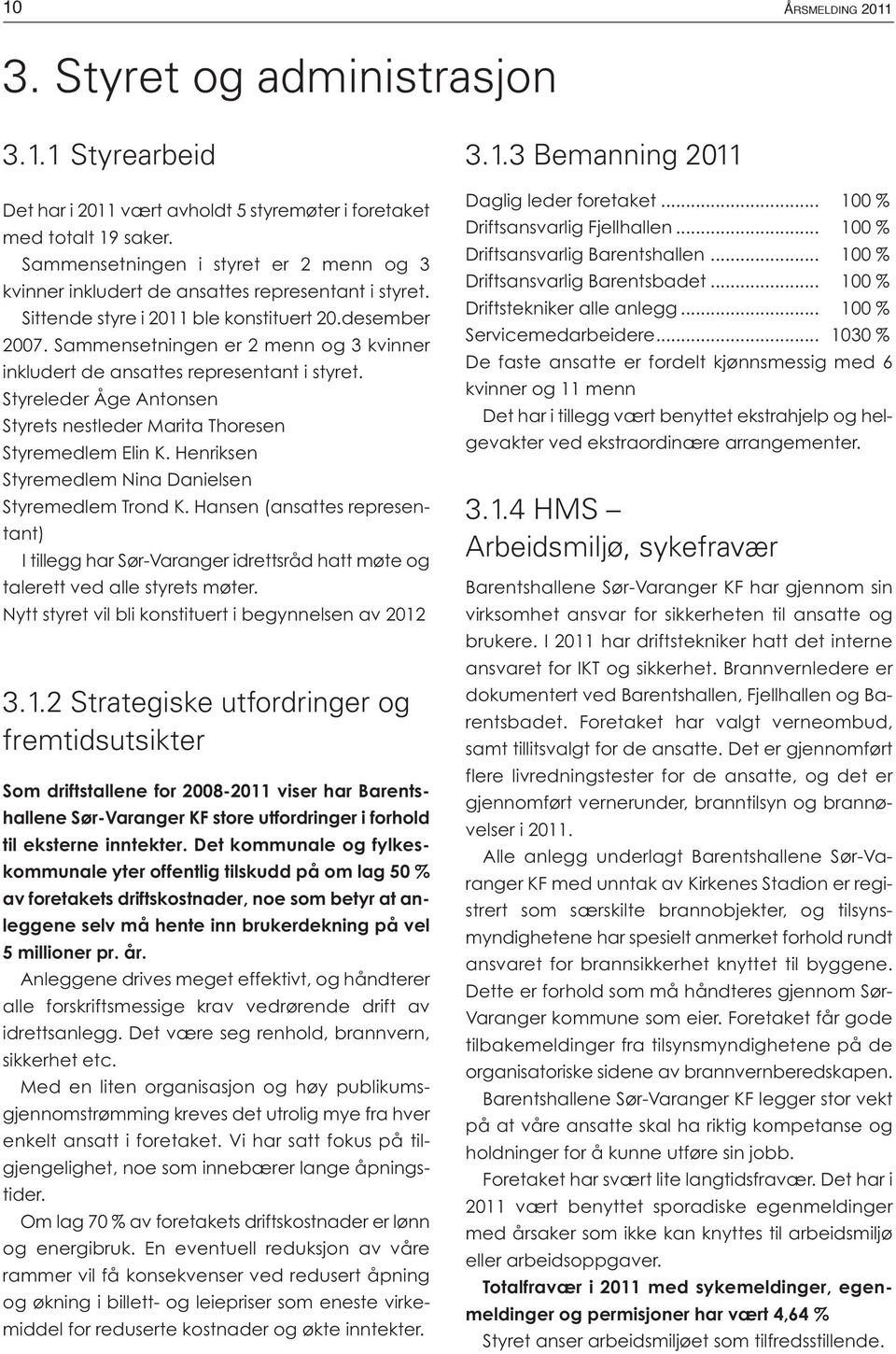 Sammensetningen er 2 menn og 3 kvinner inkludert de ansattes representant i styret. Styreleder Åge Antonsen Styrets nestleder Marita Thoresen Styremedlem Elin K.