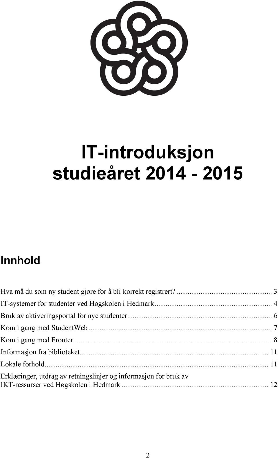 .. 6 Kom i gang med StudentWeb... 7 Kom i gang med Fronter... 8 Informasjon fra biblioteket.