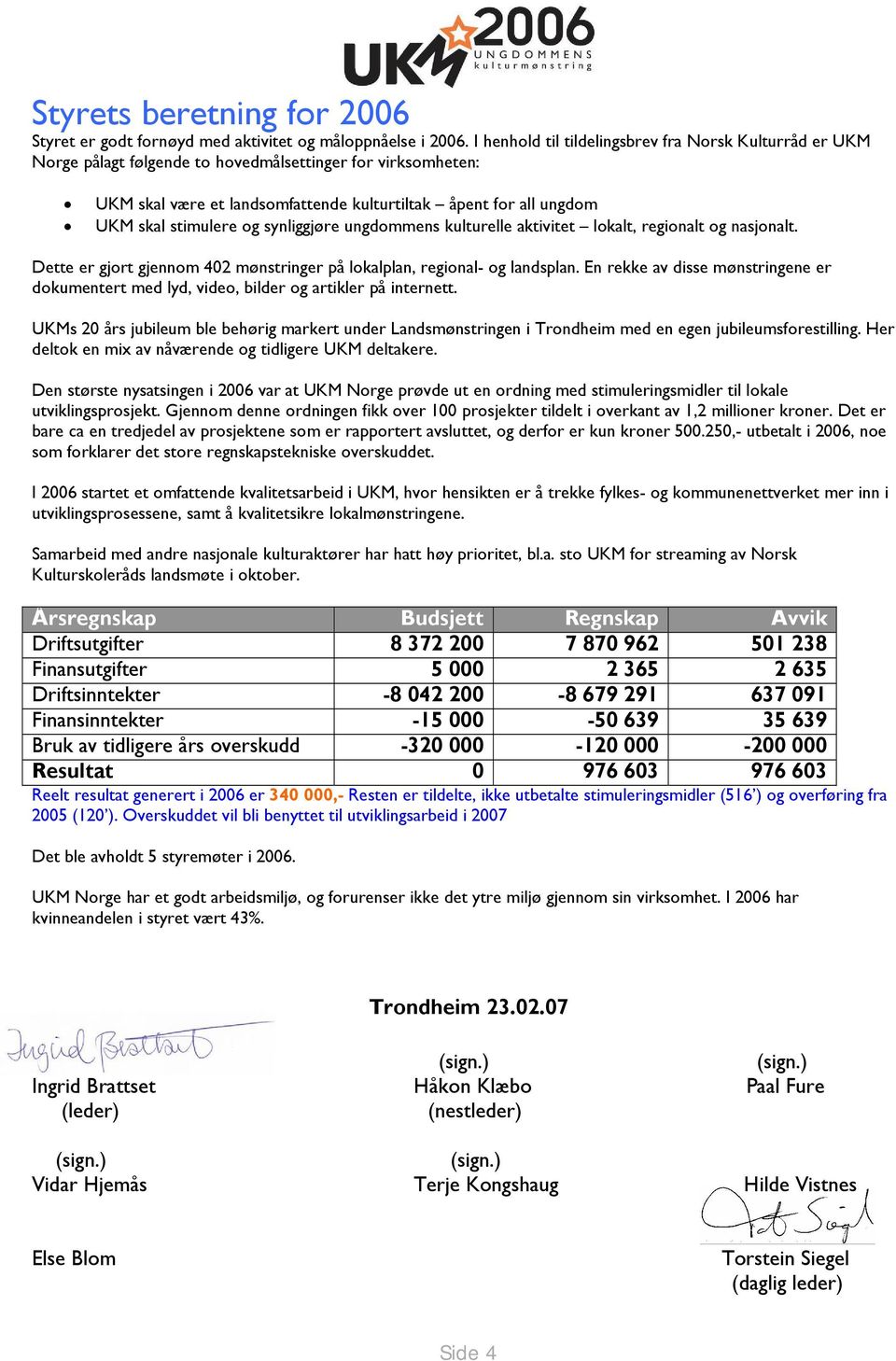 stimulere og synliggjøre ungdommens kulturelle aktivitet lokalt, regionalt og nasjonalt. Dette er gjort gjennom 402 mønstringer på lokalplan, regional- og landsplan.