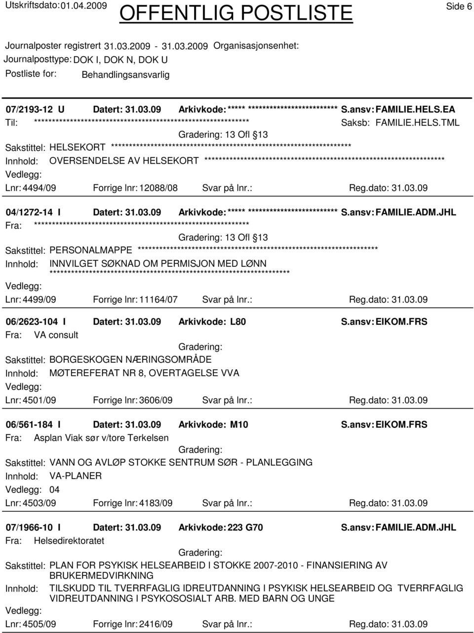 09 04/1272-14 I Datert: 31.03.09 Arkivkode:***** ****************************** S.ansv: FAMILIE.ADM.