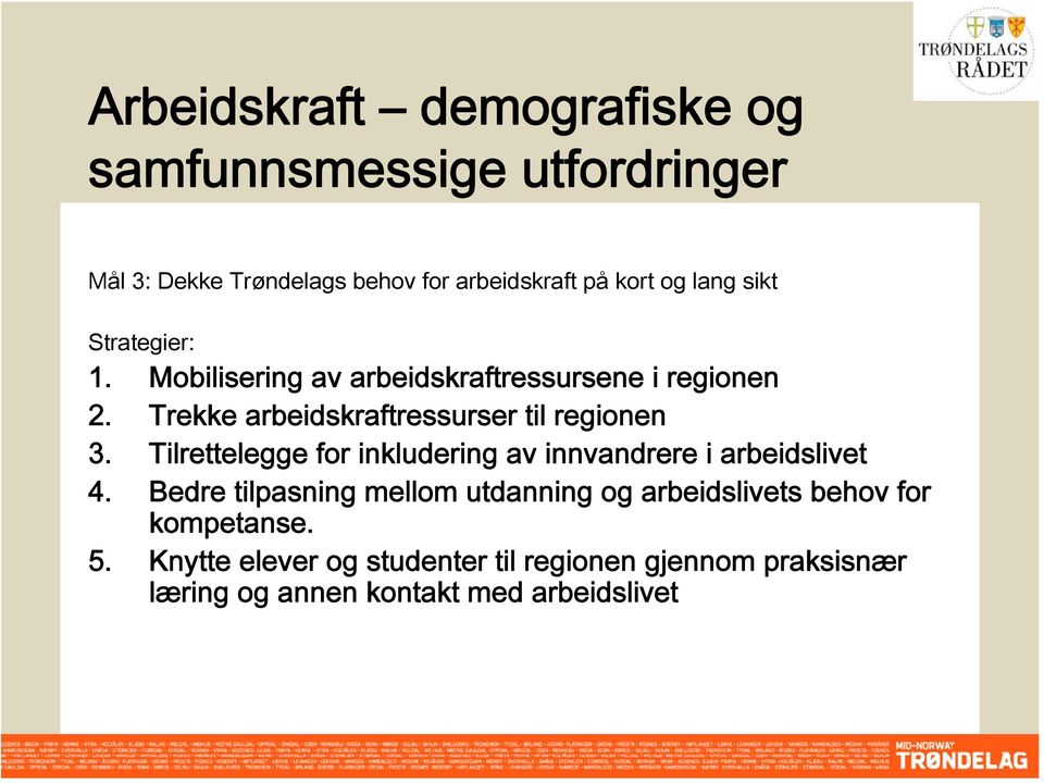 Trekke arbeidskraftressurser til regionen 3. Tilrettelegge for inkludering av innvandrere i arbeidslivet 4.