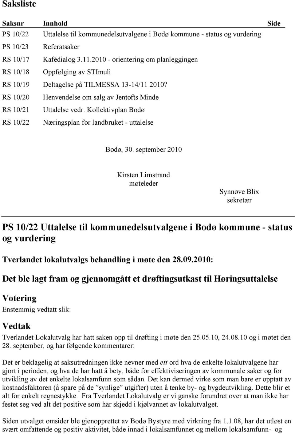 Kollektivplan Bodø Næringsplan for landbruket - uttalelse Bodø, 30.