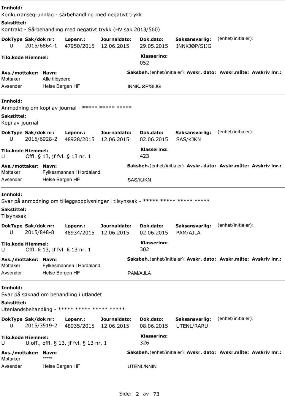 06.2015 AM/AJLA 302 Avs./mottaker: Navn: Saksbeh. Avskr. dato: Avskr.måte: Avskriv lnr.