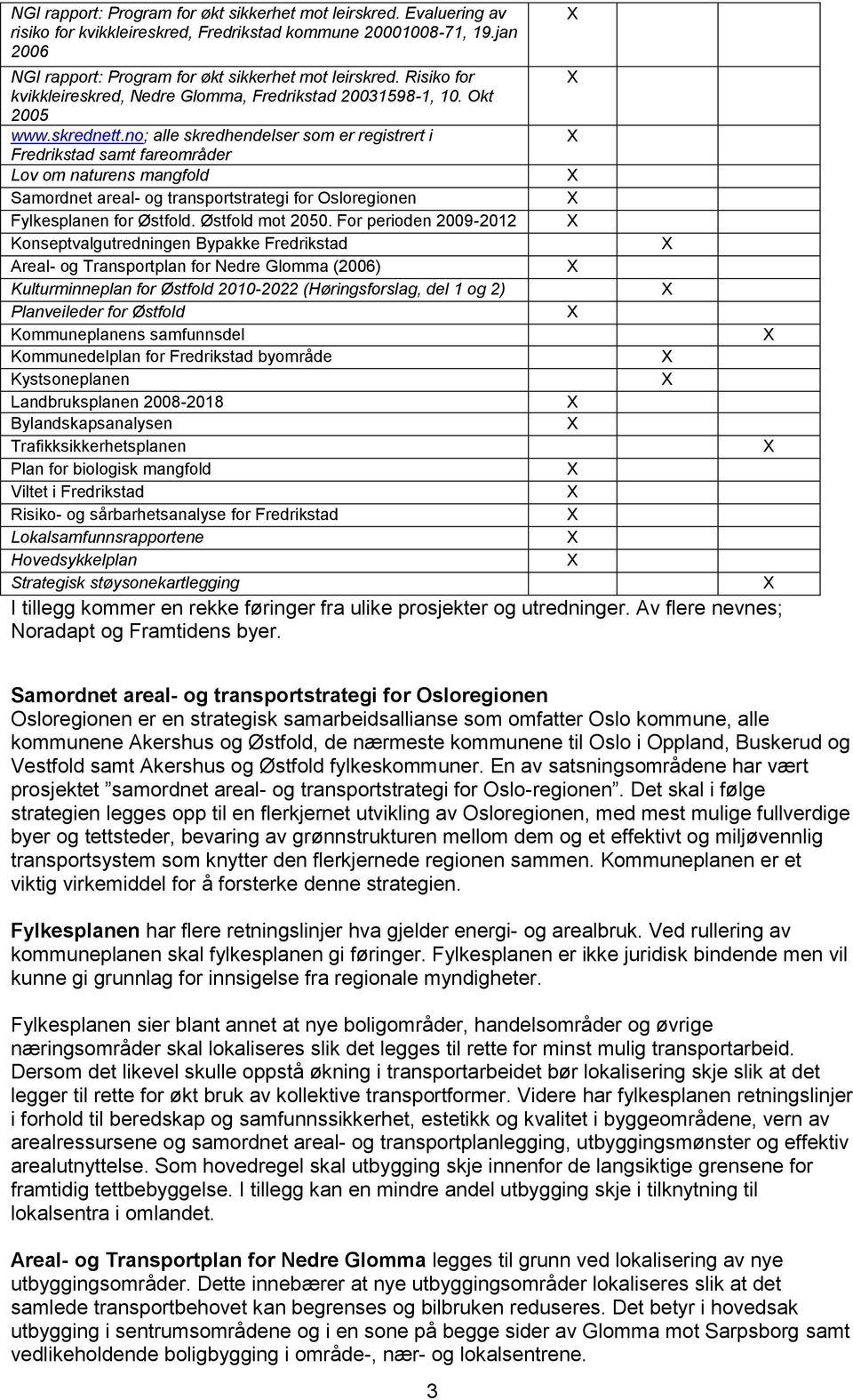 no; alle skredhendelser som er registrert i Fredrikstad samt fareområder Lov om naturens mangfold Samordnet areal- og transportstrategi for Osloregionen Fylkesplanen for Østfold. Østfold mot 2050.