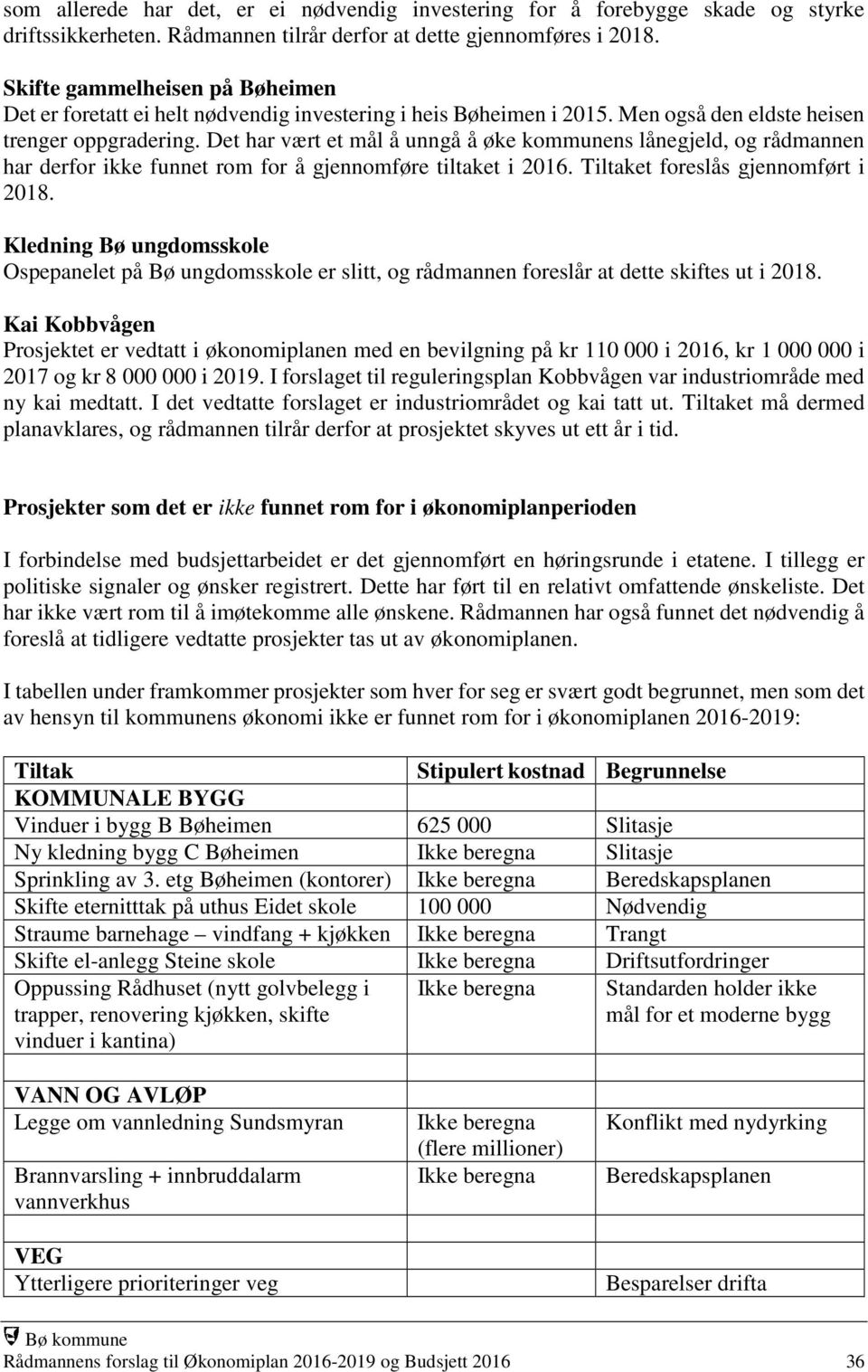 Det har vært et mål å unngå å øke kommunens lånegjeld, og rådmannen har derfor ikke funnet rom for å gjennomføre tiltaket i 2016. Tiltaket foreslås gjennomført i 2018.