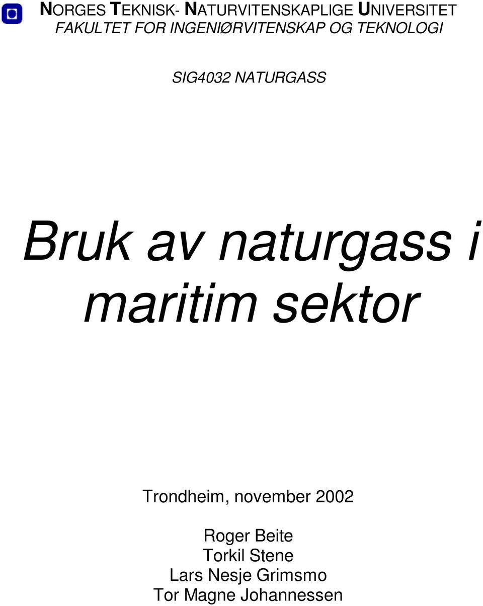 av naturgass i maritim sektor Trondheim, november 2002