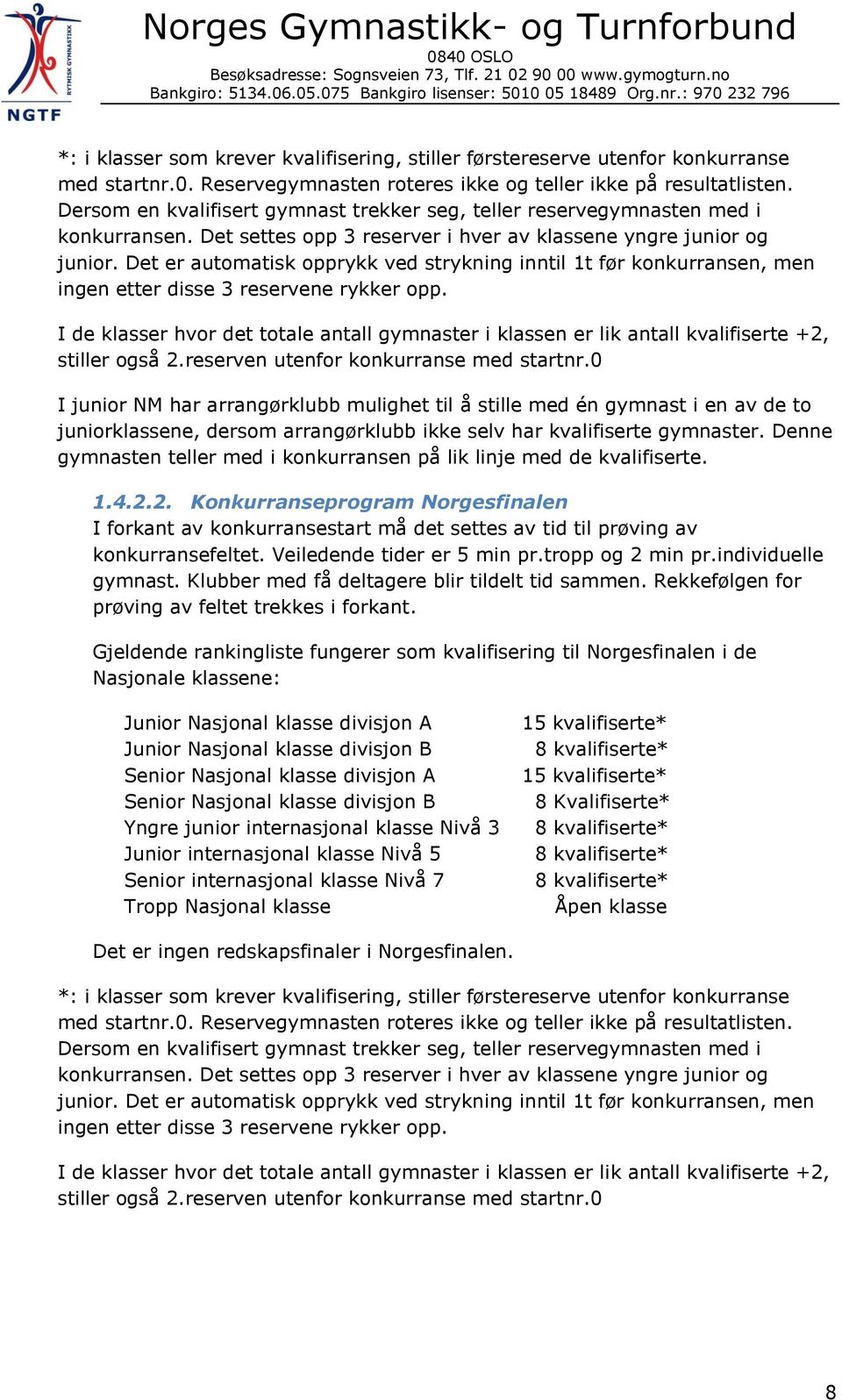 Det er automatisk opprykk ved strykning inntil 1t før konkurransen, men ingen etter disse 3 reservene rykker opp.