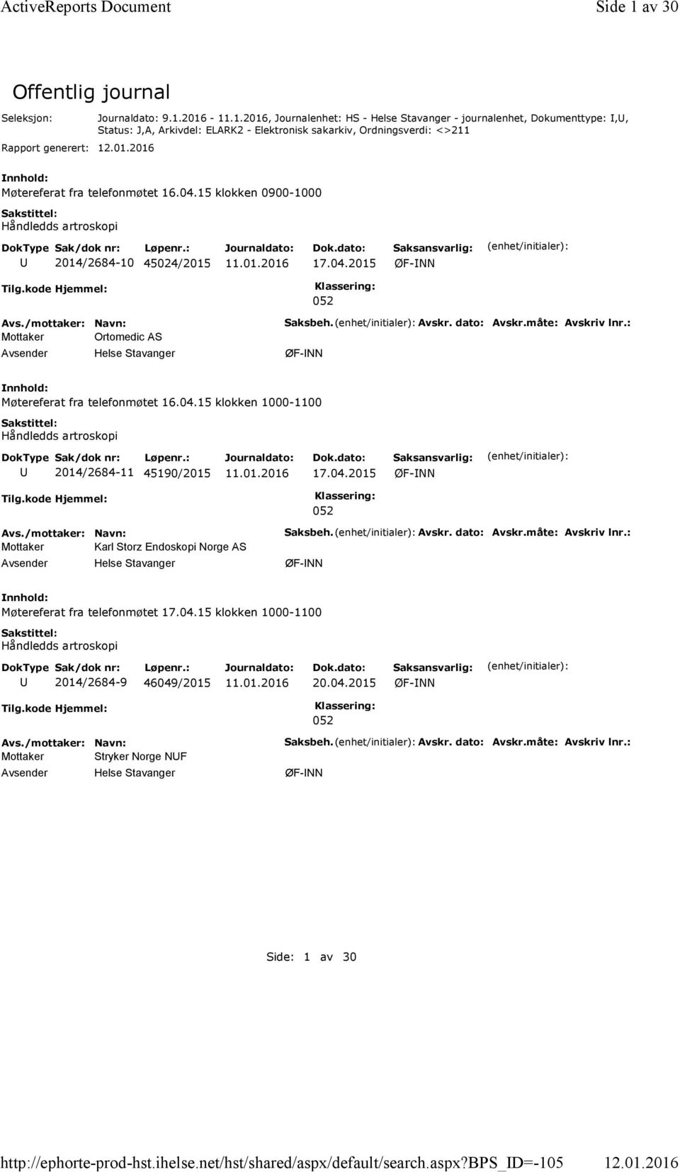 04.15 klokken 0900-1000 Håndledds artroskopi 2014/2684-10 45024/2015 17.04.2015 ØF-NN 052 Mottaker Ortomedic AS Saksbeh. Avskr. dato: Avskr.måte: Avskriv lnr.: ØF-NN Møtereferat fra telefonmøtet 16.