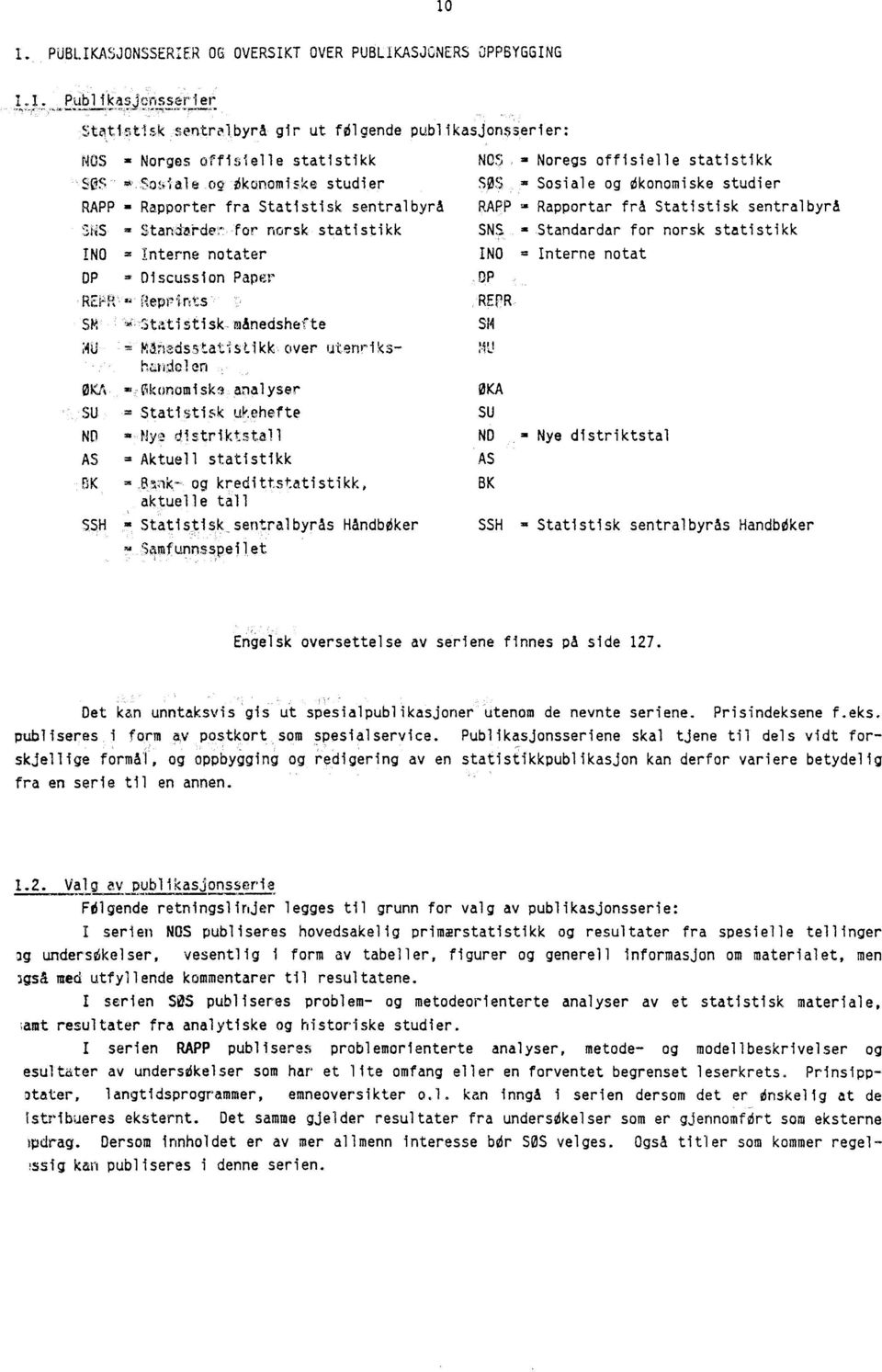 statistikk SNS = Standardar for norsk statistikk INO = Interne notater INO = Interne notat DP - Discussion Paper OP, R&P, Reprints REPR, Sk 4' Statistisk-manedshefte SM = Mahadsstatistikk over