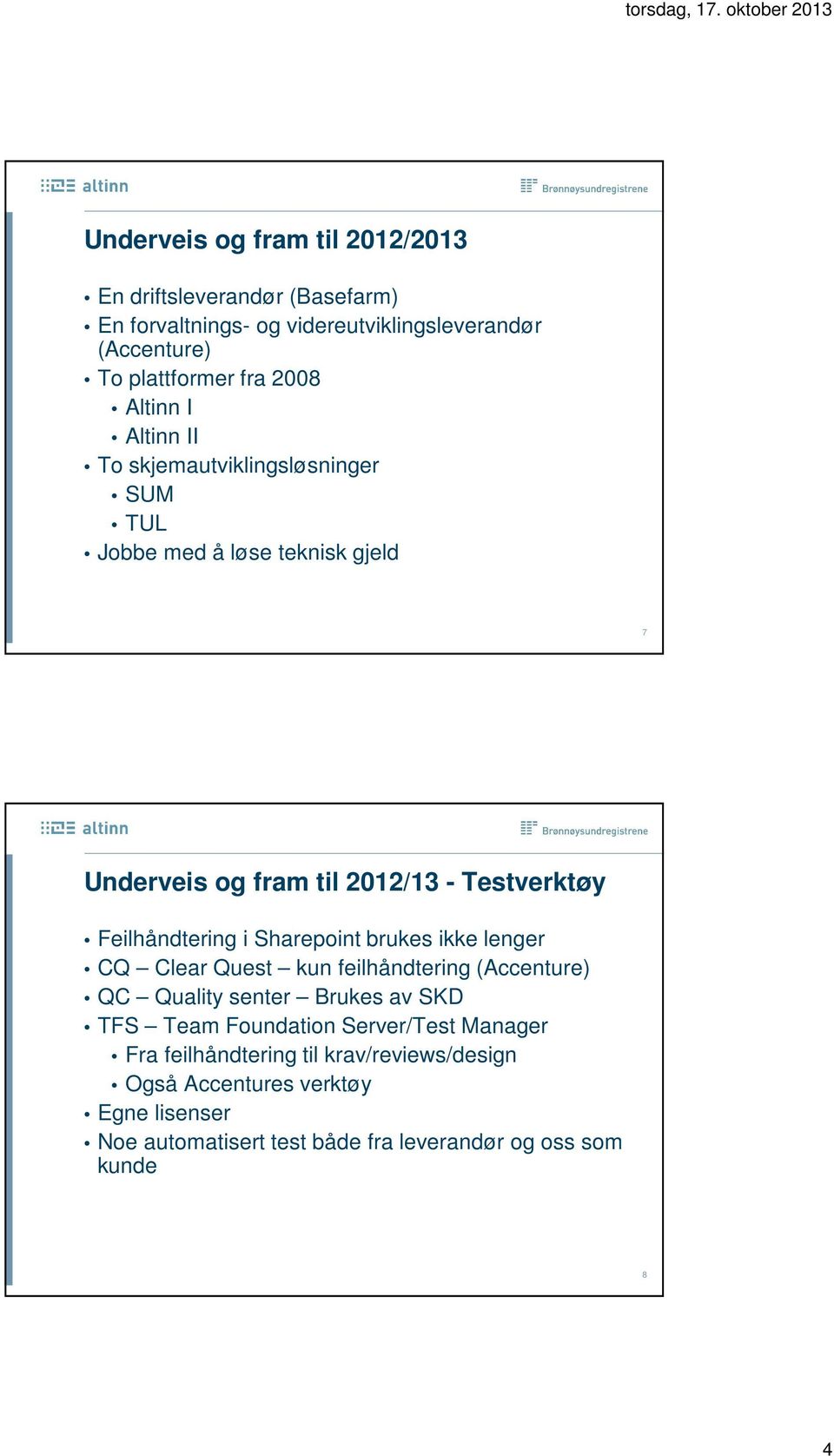 Feilhåndtering i Sharepoint brukes ikke lenger CQ Clear Quest kun feilhåndtering (Accenture) QC Quality senter Brukes av SKD TFS Team Foundation