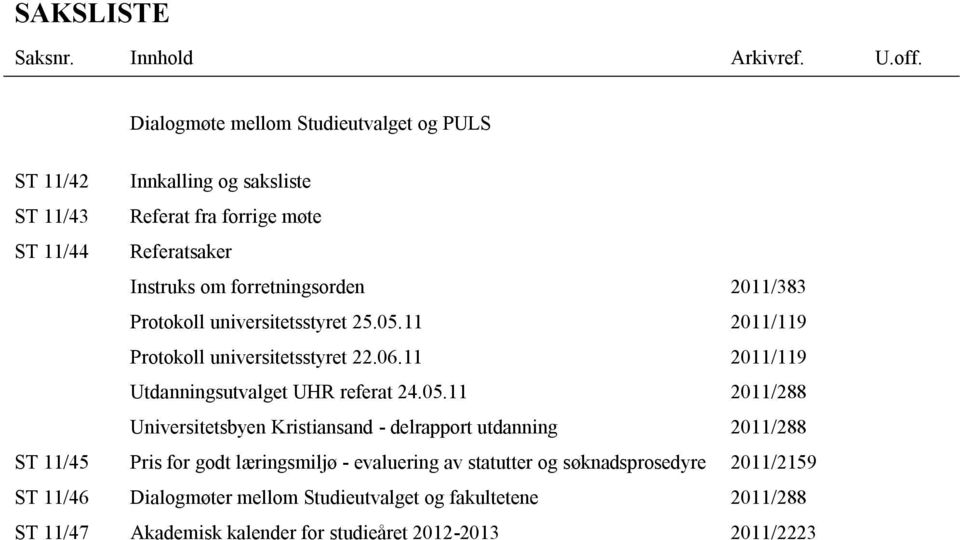 2011/383 Protokoll universitetsstyret 25.05.