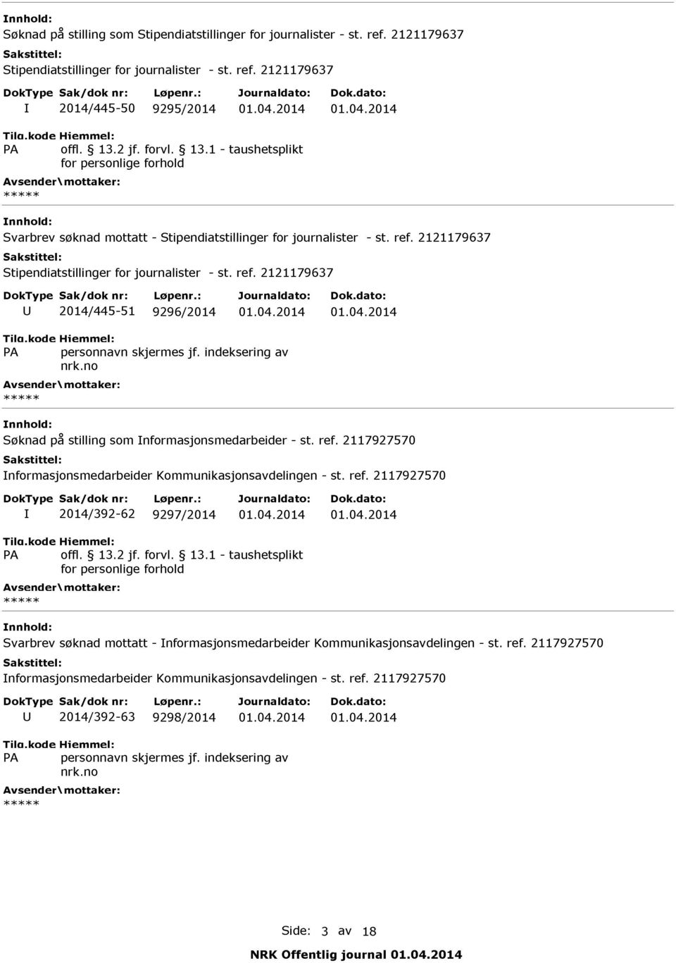 2014 01.04.2014 Svarbrev søknad mottatt Informasjonsmedarbeider Kommunikasjonsavdelingen st. ref.