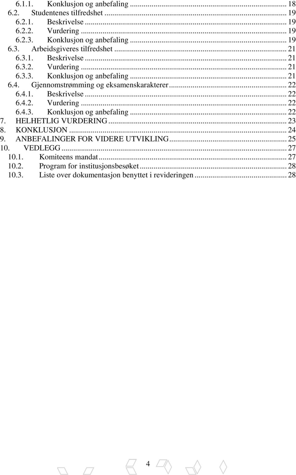 HELHETLIG VURDERING... 23 8. KONKLUSJON... 24 9. ANBEFALINGER FOR VIDERE UTVIKLING... 25 10. VEDLEGG... 27 10.1. Komiteens mandat... 27 10.2. Program for institusjonsbesøket.