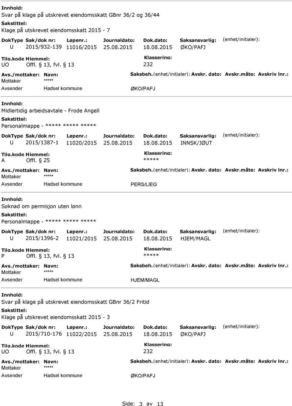 25 PRS/LG Søknad om permisjon uten lønn Personalmappe - 2015/1396-2 11021/2015 HJM/MAGL P HJM/MAGL Svar på klage