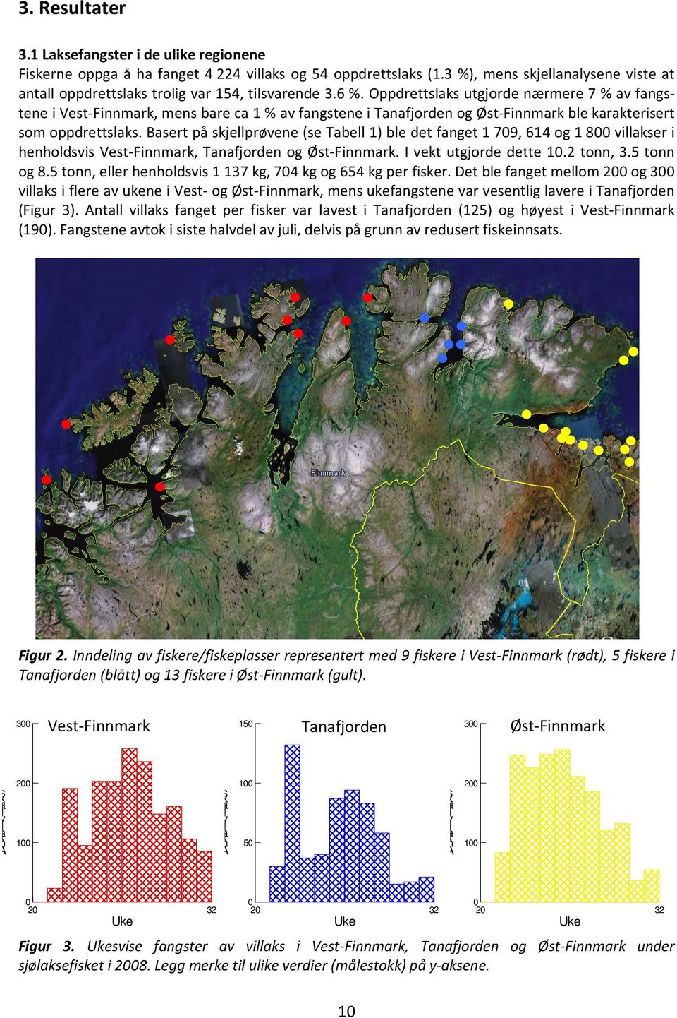 Oppdrettslaks utgjorde nærmere 7 av fangstene i Vest-Finnmark, mens bare ca 1 av fangstene i Tanafjorden og Øst-Finnmark ble karakterisert som oppdrettslaks.