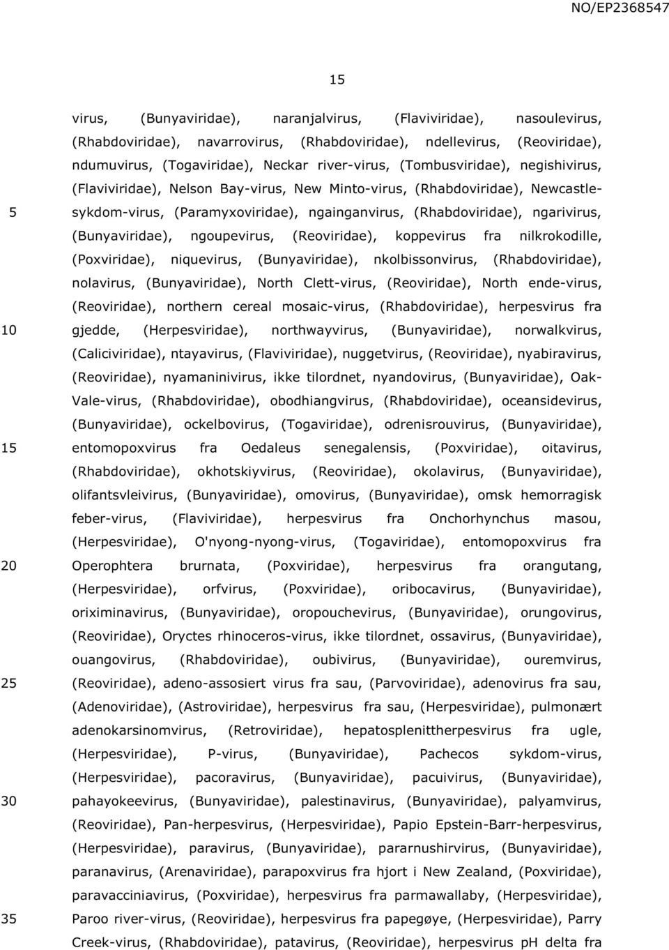 (Bunyaviridae), ngoupevirus, (Reoviridae), koppevirus fra nilkrokodille, (Poxviridae), niquevirus, (Bunyaviridae), nkolbissonvirus, (Rhabdoviridae), nolavirus, (Bunyaviridae), North Clett-virus,