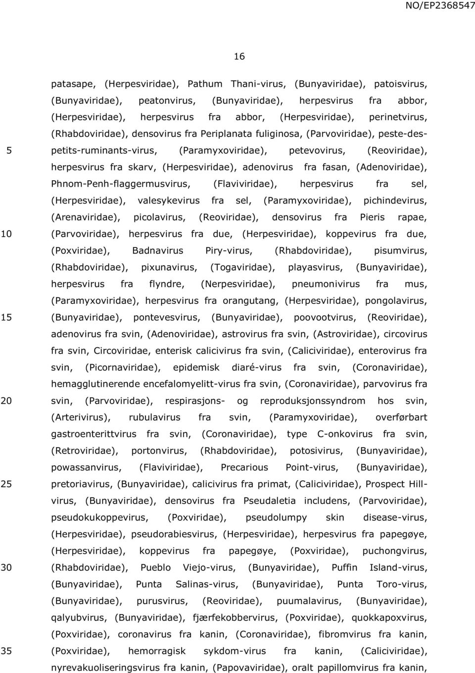 skarv, (Herpesviridae), adenovirus fra fasan, (Adenoviridae), Phnom-Penh-flaggermusvirus, (Flaviviridae), herpesvirus fra sel, (Herpesviridae), valesykevirus fra sel, (Paramyxoviridae),