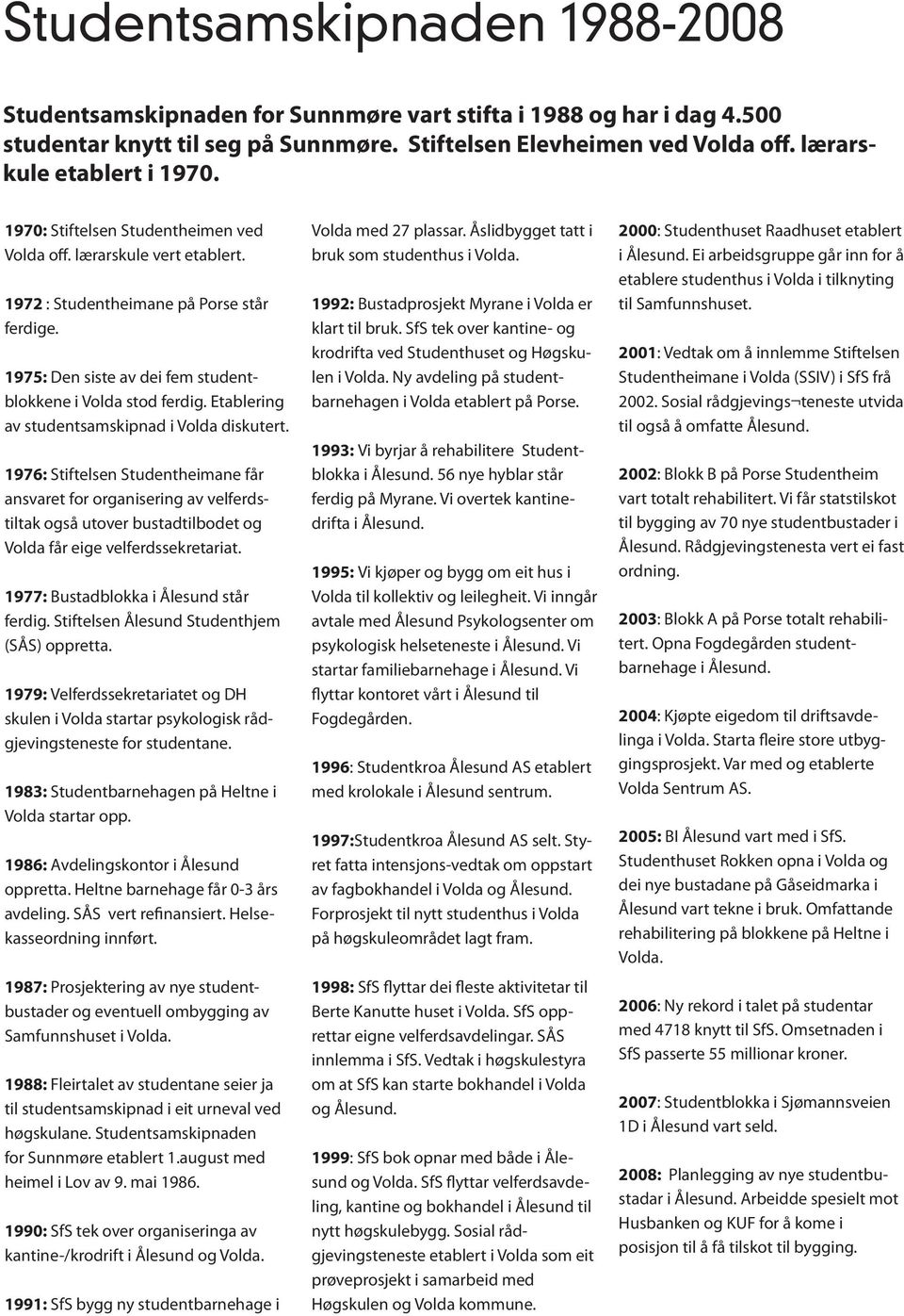 1975: Den siste av dei fem studentblokkene i Volda stod ferdig. Etablering av studentsamskipnad i Volda diskutert.