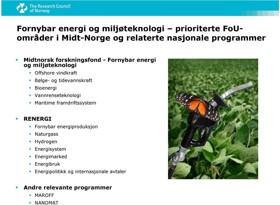 Bioenergi Vannrenseteknologi Maritime framdriftssystem RENERGI Fornybar energiproduksjon Naturgass Hydrogen