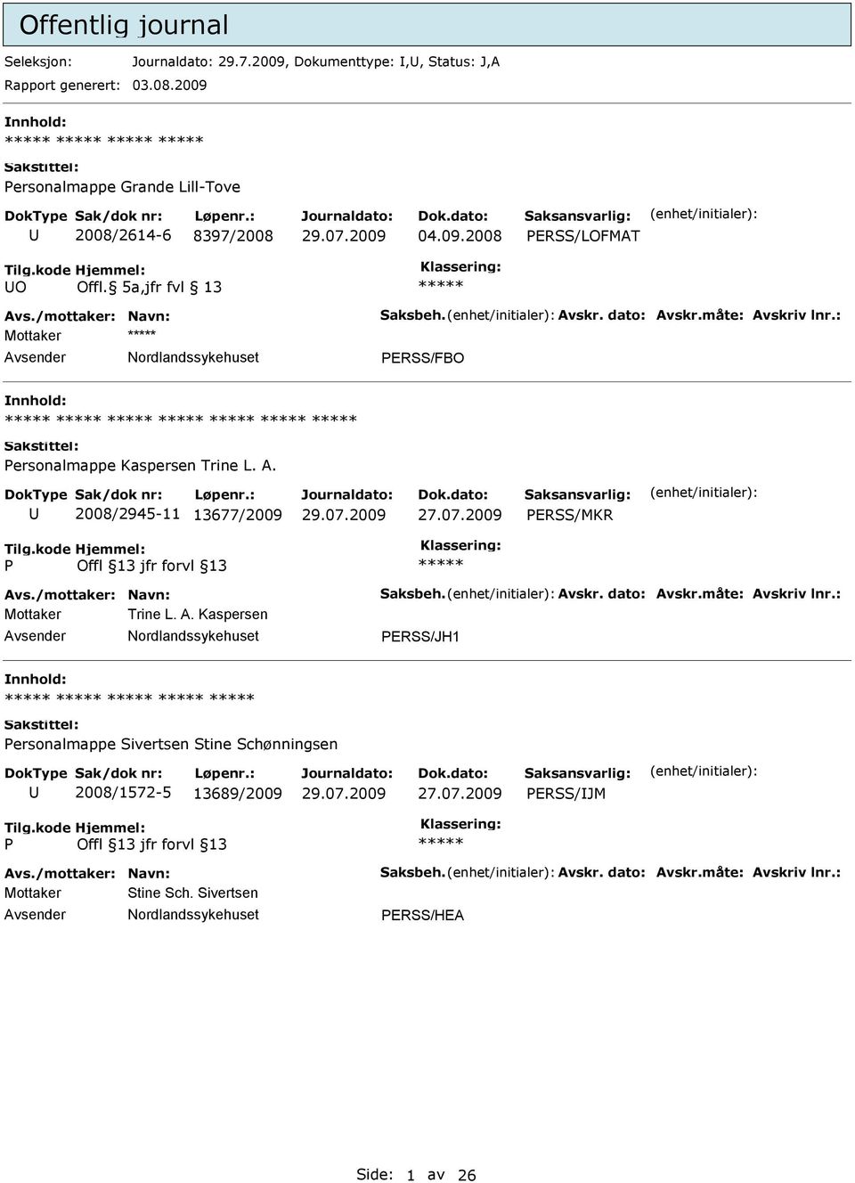 /mottaker: Navn: Saksbeh. Avskr. dato: Avskr.måte: Avskriv lnr.: Mottaker Trine L. A. Kaspersen ERSS/JH1 ersonalmappe Sivertsen Stine Schønningsen 2008/1572-5 13689/2009 ERSS/JM Avs.