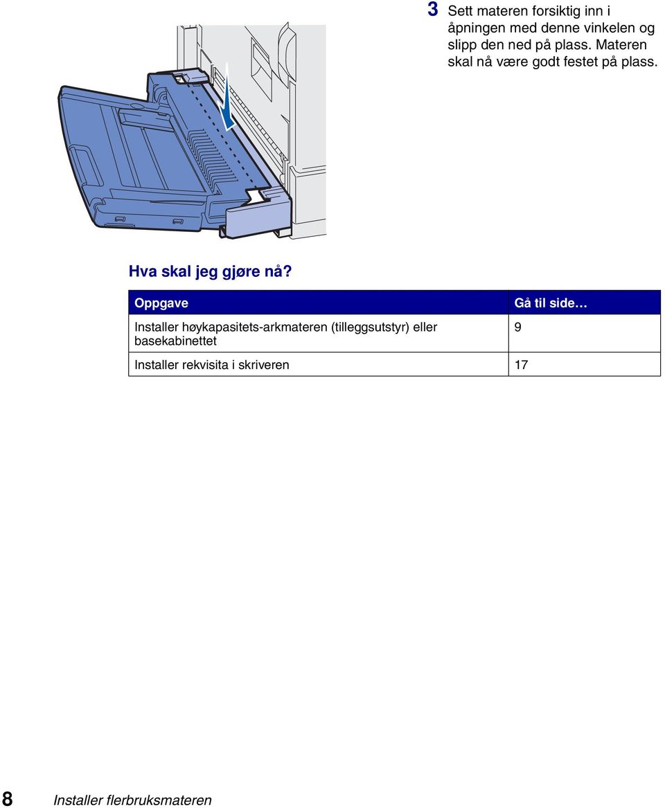 Oppgave Installer høykapasitets-arkmateren (tilleggsutstyr) eller 9
